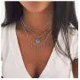 Moon Leaf Turquoise Pendant Necklace Bohemian Multilayer Crescent Beads Chain Jewelry for Women Girls (Silver A)