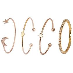 Fuqimanman2020 Bohemian Stackable Bracelet Set Crystal Rhinestone Open Cuff Bangle Moon Star Bracelets Dainty Heart Shape Bracelet for Women Girls Jewelry