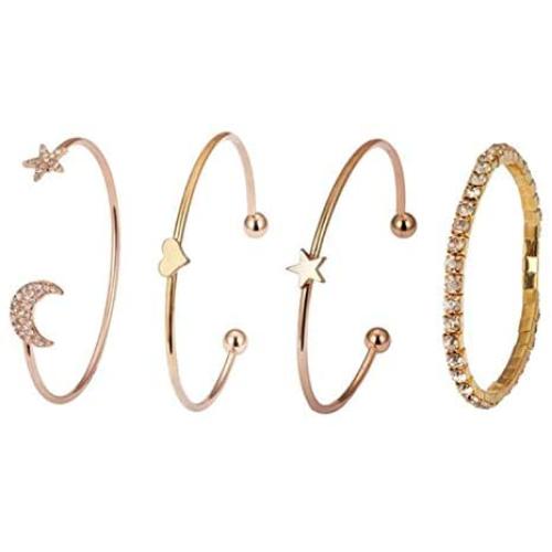 Fuqimanman2020 Bohemian Stackable Bracelet Set Crystal Rhinestone Open Cuff Bangle Moon Star Bracelets Dainty Heart Shape Bracelet for Women Girls Jewelry