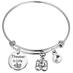 WSNANG Theatre Drama Gift Theater is Life Bracelet Broadway Lover Gift Drama Student Graduation Gift Inspirational Theatre Mask Jewelry for Actor Actress