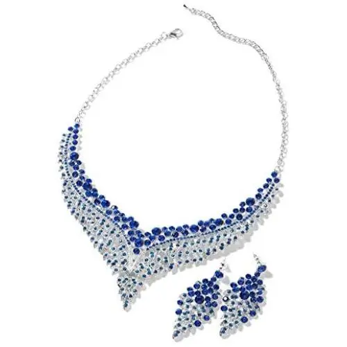 Shop LC Wedding Bridal Crystal Earrings Statement Bib Necklace Jewelry Set for Women Mothers Day Gifts 20'' Cttw 49.2 (White/Red/Blue/Green/Pink)