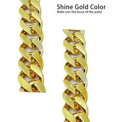 PinCute Big Chunky Hip Hop Turnover Chain, Face Gold Chain Costume, Plastic Gold Chain Necklace, 90s Punk Style Necklace for Rapper Costume, 36 inches Long