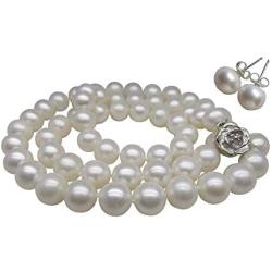 Pearl Romance II Round Pearl II White Pearl Necklace Jewelry Stud Earrings 2 Piece Set for Women Wedding Brides Bridesmaids Cultured Freshwater