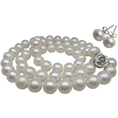 Pearl Romance II Round Pearl II White Pearl Necklace Jewelry Stud Earrings 2 Piece Set for Women Wedding Brides Bridesmaids Cultured Freshwater