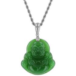 Laughing Buddha Green Jade Pendant Silver Necklace Rope Chain Genuine Certified Grade A Jadeite Jade Hand Crafted, Jade Necklace, 14k Laughing Jade Buddha necklace, Jade Medallion