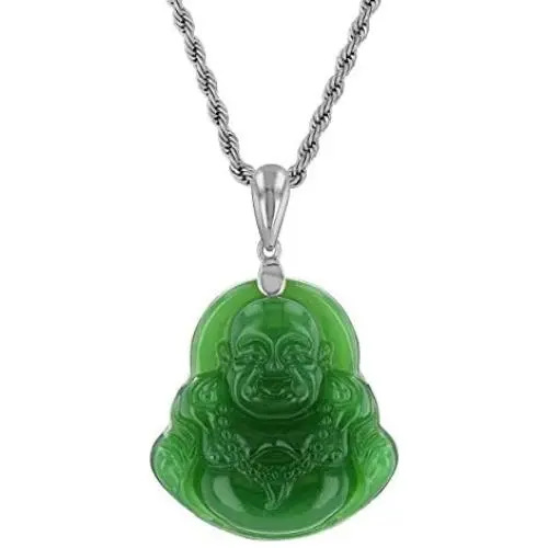 Laughing Buddha Green Jade Pendant Silver Necklace Rope Chain Genuine Certified Grade A Jadeite Jade Hand Crafted, Jade Necklace, 14k Laughing Jade Buddha necklace, Jade Medallion