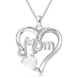 MUSECLOUD 925 Sterling Silver Mom Necklace Birthstone Jewelry Love Heart Pendant Mothers Necklace for Women Mama Aunt Grandma Mothers Day Birthday