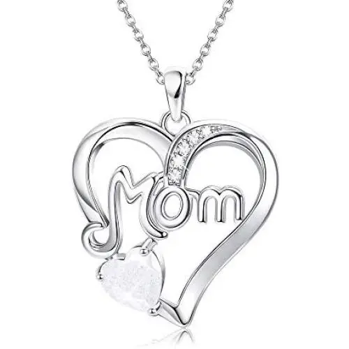 MUSECLOUD 925 Sterling Silver Mom Necklace Birthstone Jewelry Love Heart Pendant Mothers Necklace for Women Mama Aunt Grandma Mothers Day Birthday