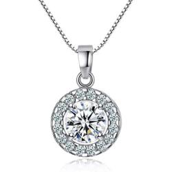 Aria Belle 18K White Gold Plated Round Cubic Zirconia Halo Pendant Necklaces for Women