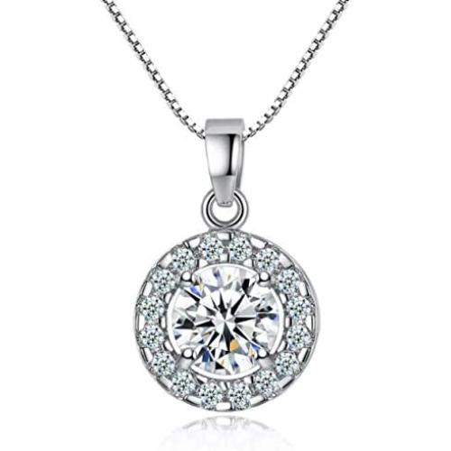Aria Belle 18K White Gold Plated Round Cubic Zirconia Halo Pendant Necklaces for Women