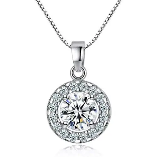 Aria Belle 18K White Gold Plated Round Cubic Zirconia Halo Pendant Necklaces for Women Aria Belle 18K White Gold Plated Round Cubic Zirconia Halo Pendant Necklaces for Women