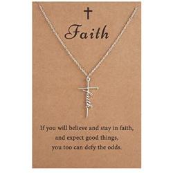 SANNYRA Faith Cross Necklace Belive Hope Loved Pendant Necklace Religious Personalized Jewelry Gift for Women