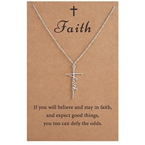 SANNYRA Faith Cross Necklace Belive Hope Loved Pendant Necklace Religious Personalized Jewelry Gift for Women