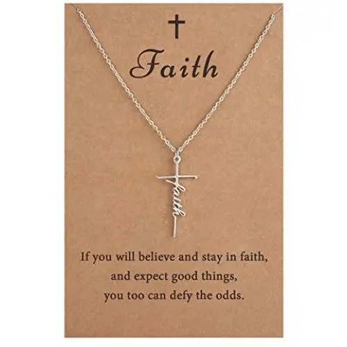 SANNYRA Faith Cross Necklace Belive Hope Loved Pendant Necklace Religious Personalized Jewelry Gift for Women