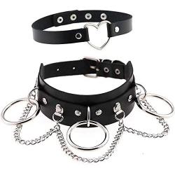 BeeGift Gothic Jewelry-Love Heart Adjustable Leather Choker Punk Rock PU Necklace Goth Choker Soft Collar Chain for Women Girls Cosplayer