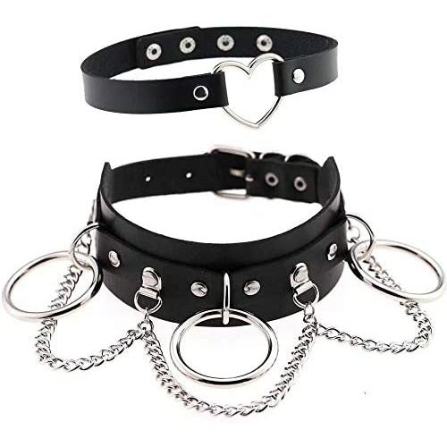 BeeGift Gothic Jewelry-Love Heart Adjustable Leather Choker Punk Rock PU Necklace Goth Choker Soft Collar Chain for Women Girls Cosplayer