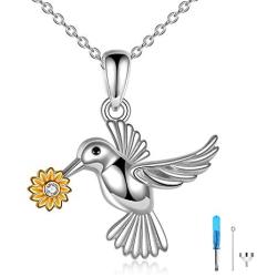 ONEFINITY Cremation Jewelry for Ashes Sterling Silver Sunflower Hummingbird Memorial Urn Necklace for Ashes Hummingbird Pendant Keepsake Memory Necklace Gifts for Women