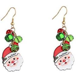 Santa Claus Red Green Christmas Jingle Bell Tinkle Cute Ornament Dangle Drop Earrings for Women Teen Girls Fish Hook Dangling Hanging Hypoallergenic Holiday Festival Party Jewelry Gift for Bff Sister