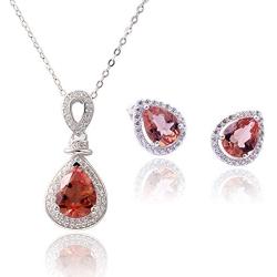 925 Sterling Silver Simulated Diaspore Women Jewerly Set Wedding Engagement Necklace Stud Earrings Set for Women