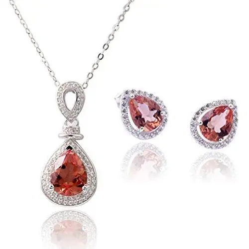 925 Sterling Silver Simulated Diaspore Women Jewerly Set Wedding Engagement Necklace Stud Earrings Set for Women
