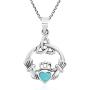 AeraVida Heart Simulated Turquoise Celtic Claddagh .925 Sterling Silver Pendant Necklace