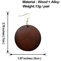 SMALLLOVE Wooden Earrings for Women Girls Vintage African Bohemian Ethnic Wood Big Round Circle Geometric Lightweight Dangle Drop Hook Earrings