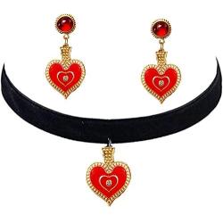 Queen of Hearts Costume Red Heart Earrings and Choker Necklace Halloween Costume for Queen of Hearts Halloween Dangle Drop Earrings and Black Choker Vintage Accessories Jewelry for Women Girls