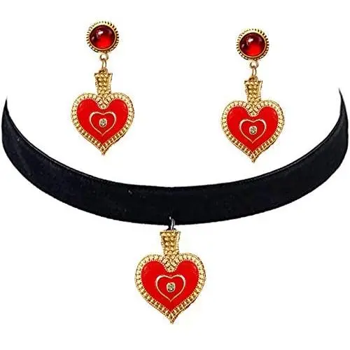 Queen of Hearts Costume Red Heart Earrings and Choker Necklace Halloween Costume for Queen of Hearts Halloween Dangle Drop Earrings and Black Choker Vintage Accessories Jewelry for Women Girls Queen of Hearts Costume Red Heart Earrings and Choker Necklace Halloween Costume for Queen of Hearts Halloween Dangle Drop Earrings and Black Choker Vintage Accessories Jewelry for Women Girls