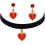 Queen of Hearts Costume Red Heart Earrings and Choker Necklace Halloween Costume for Queen of Hearts Halloween Dangle Drop Earrings and Black Choker Vintage Accessories Jewelry for Women Girls