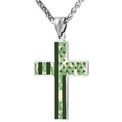 PETWIN Unisex Camo American Flag Crucifix Necklace Pendant Fashion Personalized Quality Cross Chain Religious Jewelry for Women Men