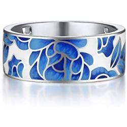 Santuzza Blue Flower Enamel Rings for Women 925 Sterling Silver Trendy Gift Handmade Jewelry