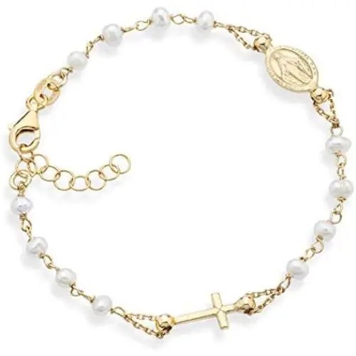 MiaBella 18K Gold over 925 Sterling Silver Handmade Italian 3.5-4mm White Cultured Freshwater Pearl Rosary Cross Charm Bead Bracelet for Women Teen Girls, Adjustable Link Chain 6 to 8 Inch 925 Italy MiaBella 18K Gold over 925 Sterling Silver Handmade Italian 3.5-4mm White Cultured Freshwater Pearl Rosary Cross Charm Bead Bracelet for Women Teen Girls, Adjustable Link Chain 6 to 8 Inch 925 Italy