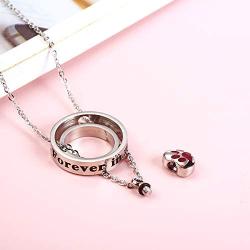 Muyuer Ashes Urn Necklace Two Circle Heart Pendant Memorial Cremation Keepsake Jewelry- No Longer by My Side But Forever in My Heart