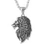 QIANJI Antique Celtic Lion Head Pendant Necklace Stainless Steel Jewelry Bag Package