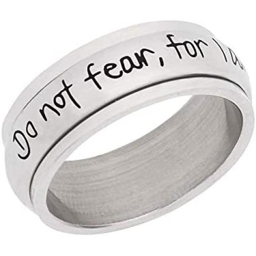 Beads & Pearls Jewelry 8mm High Polished Stainless Steel Womens Mens Do Not Fear, for I Am with You Isaiah 41:10'' Christian Bible Verse Religious & Inspirational Rings