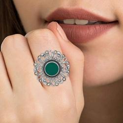 Aheli Afghani Style Boho Gypsy Inspired Oxidized Adjustable Finger Ring Ethnic Wedding Wear Jewelry for Women Girls