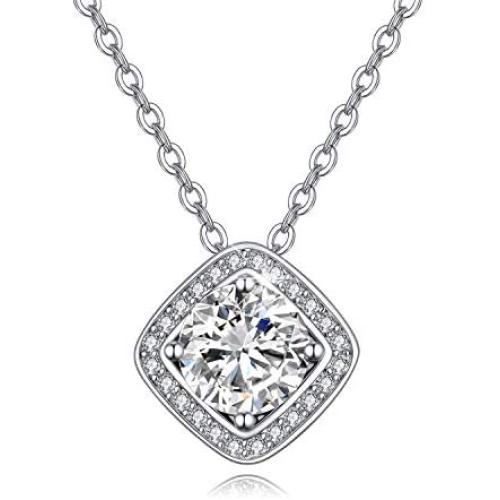 WSX 14K Solid Yellow Gold 1 Carat 6.5mm Moissanite Solitaire Pendant Necklace, Fine Jewelry Gifts for Women Girl