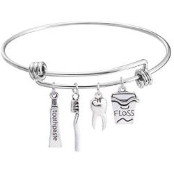 SEIRAA Dentist Bracelet Dental Hygienist Gift Expandable Wire Bangle Appreciation Gift for Dentist