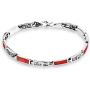 AeraVida Greek Key Labyrinth Reconstructed Red Coral Inlay .925 Sterling Silver Link Bracelet