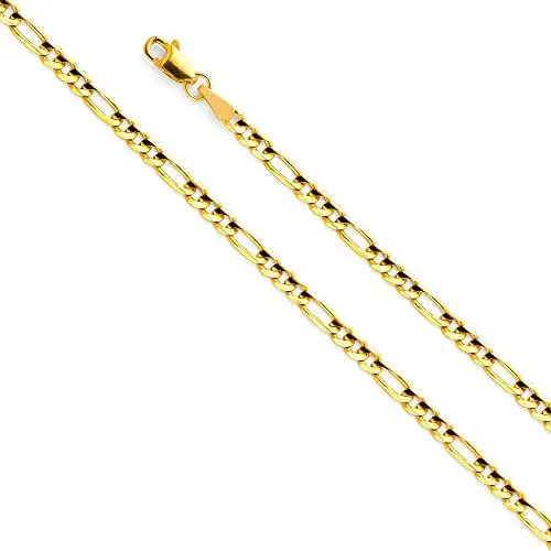14k REAL Yellow Gold Solid 3mm Figaro Chain Necklace with Lobster Claw Clasp 14k REAL Yellow Gold Solid 3mm Figaro Chain Necklace with Lobster Claw Clasp