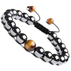 MOOSU Tiger Eye Stone Bracelet Frosted Black Agate Frosted Beads Couple Style Iron Gallstone Bracelet Hand-Woven Jewelry