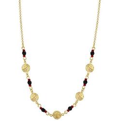 In Season Jewelry 18k Gold Plated St Benedict Medal Necklace Evil Eye Protection Simulated Azabache 17''