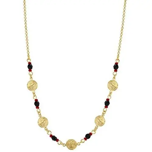 In Season Jewelry 18k Gold Plated St Benedict Medal Necklace Evil Eye Protection Simulated Azabache 17'' In Season Jewelry 18k Gold Plated St Benedict Medal Necklace Evil Eye Protection Simulated Azabache 17''