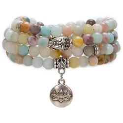 Bivei 108 Mala Beads Bracelet - Genuine Gemstone Mala Prayer Beads Lotus Charm Meditation Necklace