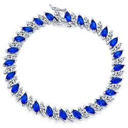 Bridal Alternating Clear Blue Black Wedding Marquise Cut Cubic Zirconia AAA CZ Tennis Bracelet for Women Silver Plated