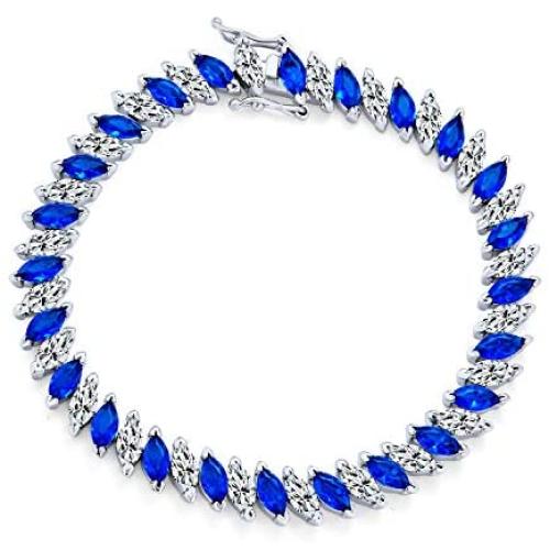 Bridal Alternating Clear Blue Black Wedding Marquise Cut Cubic Zirconia AAA CZ Tennis Bracelet for Women Silver Plated