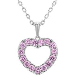 925 Sterling Silver Pink CZ Open Heart Pendant Necklace Girl Teens 19''