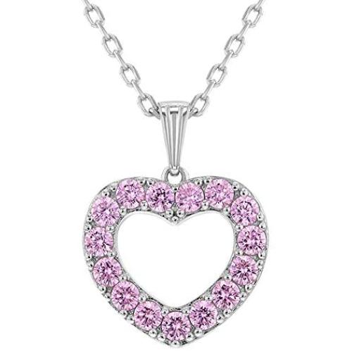 925 Sterling Silver Pink CZ Open Heart Pendant Necklace Girl Teens 19'' 925 Sterling Silver Pink CZ Open Heart Pendant Necklace Girl Teens 19''