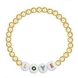 HEIMAXING Gold Stackable Bead Bracelet, 18k Gold Plated Beaded Bracelet Set Elastic Chain Love Friendship Mama Bracelets for Women Men