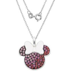 Disney Womens Jewelry Minnie Mouse Silver Plated Multi Pink Crystal Pendant, 18''
